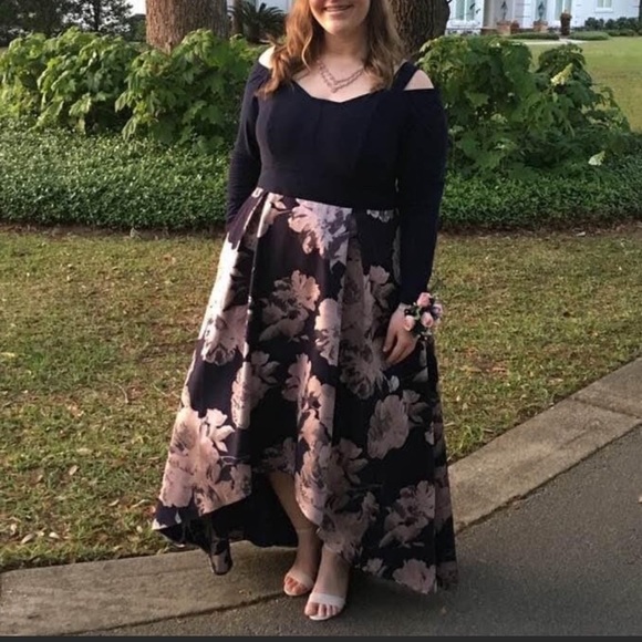 Xscape Formal Navy Blue and Rose Gold Dress Size 14W - Picture 1 of 11